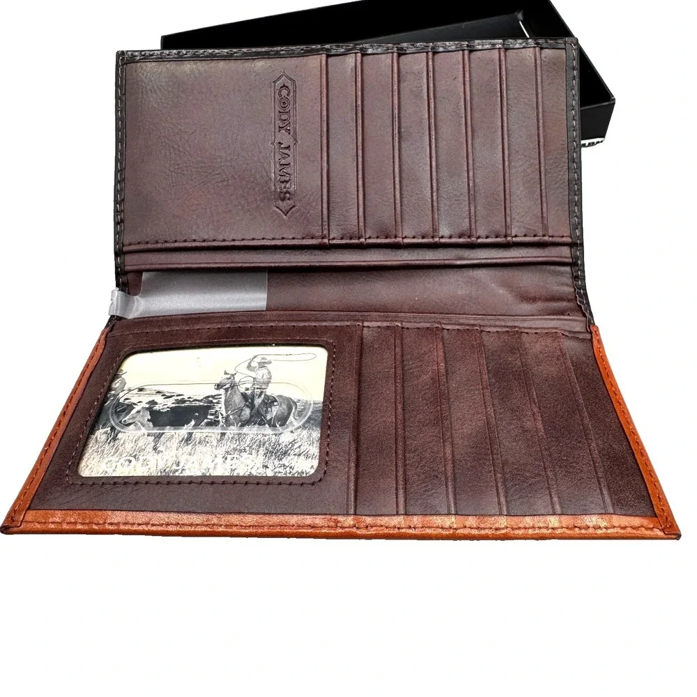Cody James Men's Hairon Embossed Leather Rodeo Wallet Brown Cowboy‎ Western NEW